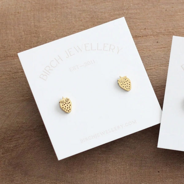 Gold Strawberry Stud Earrings | Birch Jewellery | boogie + birdie