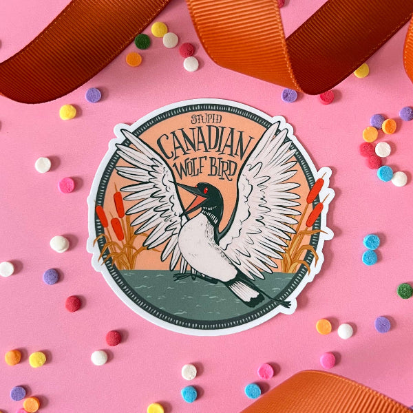 Stupid Canadian Wolf Bird Sticker | Carabara Designs | boogie + birdie
