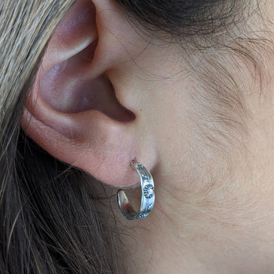 Silver Sunflower Huggie Hoops Earrings | Marmalade Jewellery | boogie + birdie