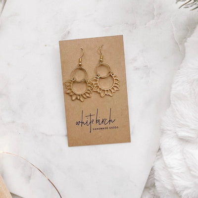 Brass Sunflower Drop Earrings | whitebirch handmade | boogie + birdie