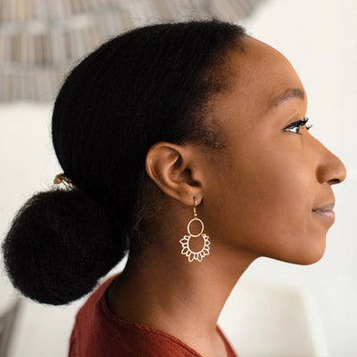 Brass Sunflower Drop Earrings | whitebirch handmade | boogie + birdie