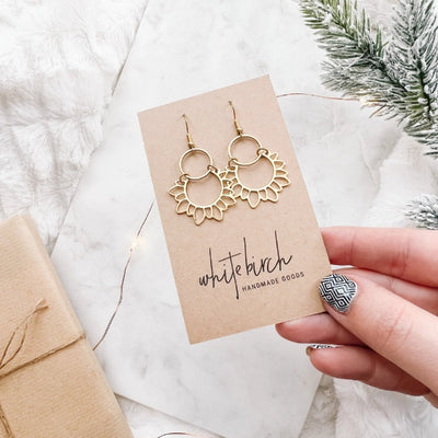 Brass Sunflower Drop Earrings | whitebirch handmade | boogie + birdie