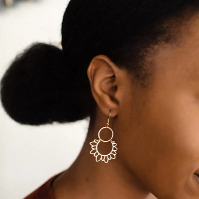 Brass Sunflower Drop Earrings | whitebirch handmade | boogie + birdie