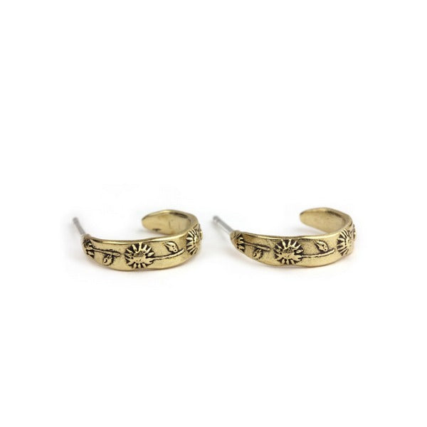 Bronze Sunflower Huggie Hoops Earrings | Marmalade Jewellery | boogie + birdie