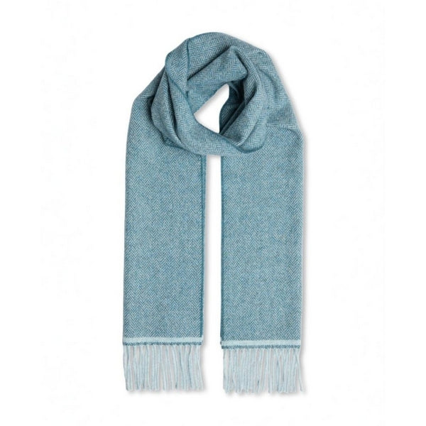Teal & Aqua Herringbone Lambswool Scarf | Foxford | boogie + birdie