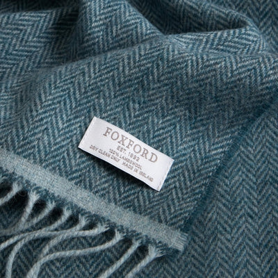 Teal & Aqua Herringbone Lambswool Scarf | Foxford | boogie + birdie