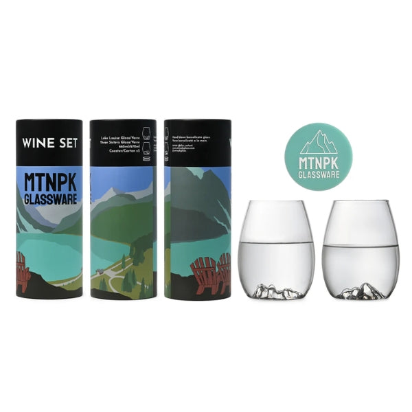 Lake Louise Three Sisters Stemless Wine Glass Set | MTNPK Glassware | boogie + birdie