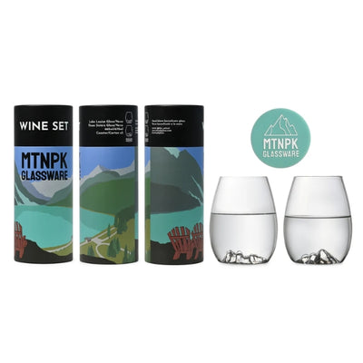 Lake Louise Three Sisters Stemless Wine Glass Set | MTNPK Glassware | boogie + birdie