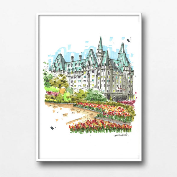 Tulips at the Chateau Laurier Art Print | Downtown Sketcher | boogie + birdie