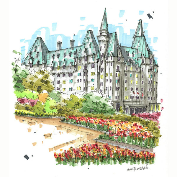 Tulips at the Chateau Laurier Art Print | Downtown Sketcher | boogie + birdie