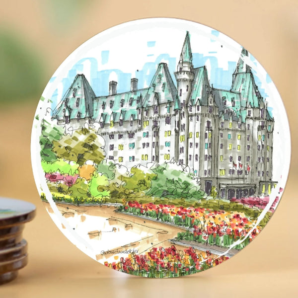 Chateau Laurier Tulips Coaster | Downtown Sketcher | boogie + birdie