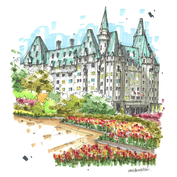 Chateau Laurier Tulips Coaster | Downtown Sketcher | boogie + birdie