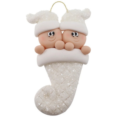 Personalized Baby Twins Stocking Glitter White Ornament | Ornamentopia | boogie + birdie