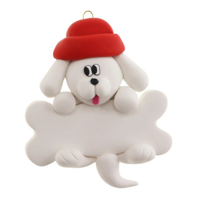 Personalized White Dog On Bone Ornament | Ornamentopia | boogie + birdie