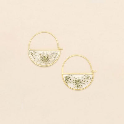White Lace Pressed Floral Gold Hoop Earrings | Scout | boogie + birdie