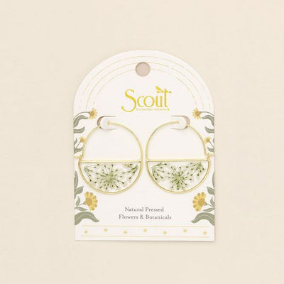 White Lace Pressed Floral Gold Hoop Earrings | Scout | boogie + birdie