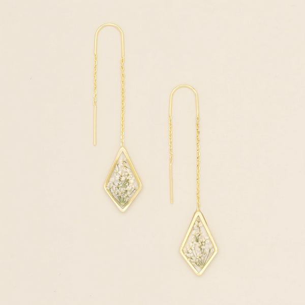 White Lace Pressed Flower Gold Threader Earrings | Scout | boogie + birdie