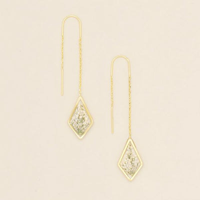 White Lace Pressed Flower Gold Threader Earrings | Scout | boogie + birdie