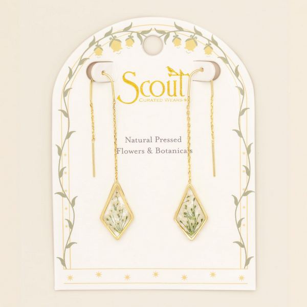 White Lace Pressed Flower Gold Threader Earrings | Scout | boogie + birdie