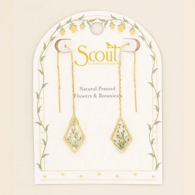 White Lace Pressed Flower Gold Threader Earrings | Scout | boogie + birdie