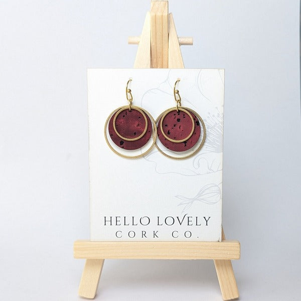 Wine Red Brass Circle Cork Earrings | Hello Lovely | boogie + birdie

