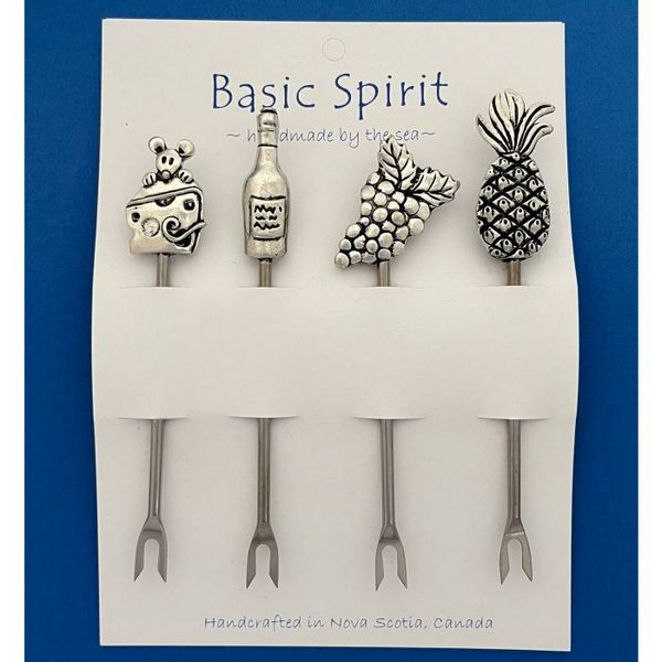 Pewter Mouse, Wine, Grapes & Pineapple Picks | Set of 4 | Basic Spirit | boogie + birdie