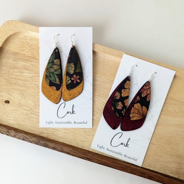 Black Floral & Ochre Dragonfly Earrings