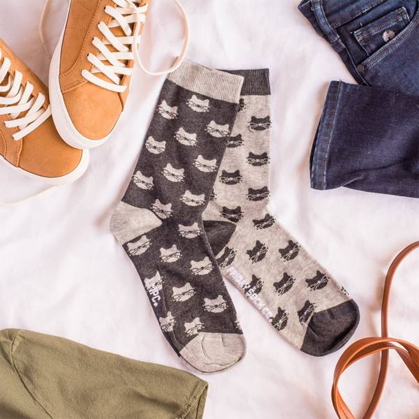 Women's Inverted Grey Cat Socks | Friday Sock Co. | boogie + birdie