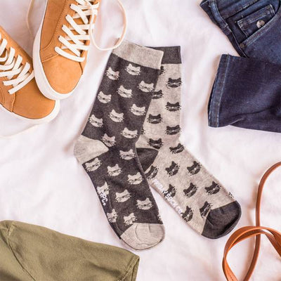 Women's Inverted Grey Cat Socks | Friday Sock Co. | boogie + birdie