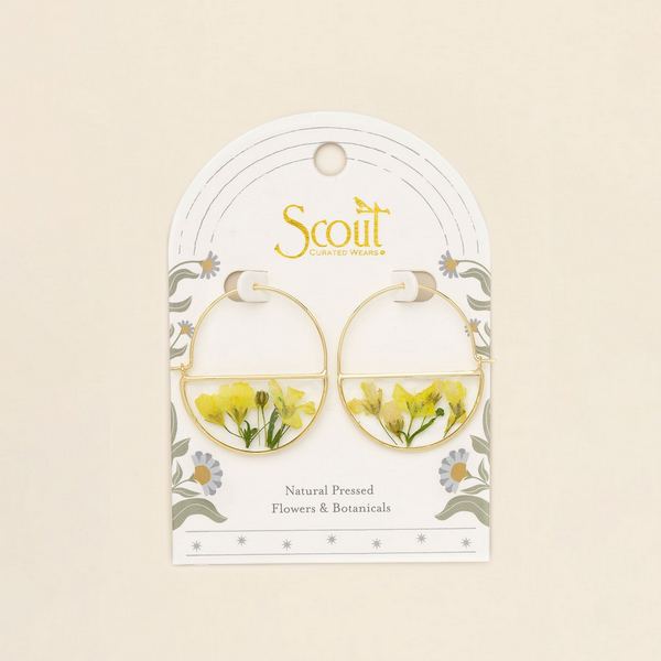 Yellow Baby's Breath Pressed Flower Gold Hoop Earrings | Scout | boogie + birdie