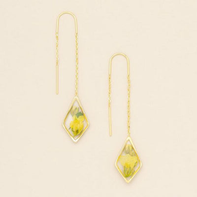 Yellow Baby's Breath Pressed Flower Gold Threader Earrings | Scout | boogie + birdie