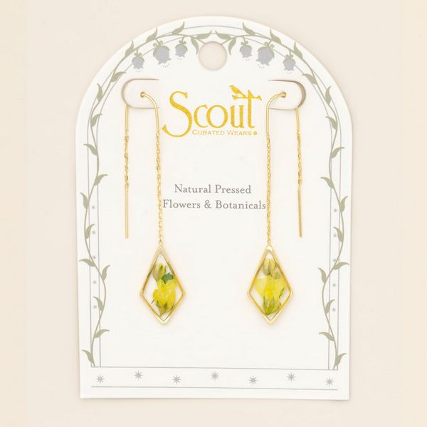 Yellow Baby's Breath Pressed Flower Gold Threader Earrings | Scout | boogie + birdie