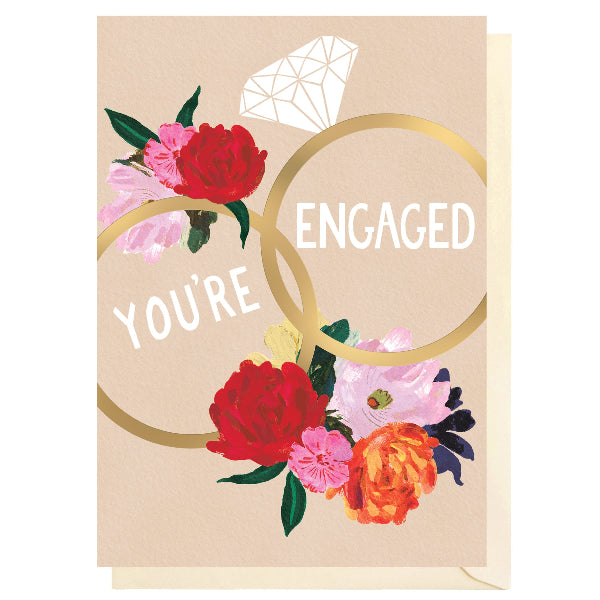 Floral Gold Rings Engagement Card| Greeting Cards | boogie + birdie