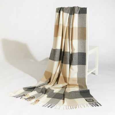 Neutral Check Lambswool Throw