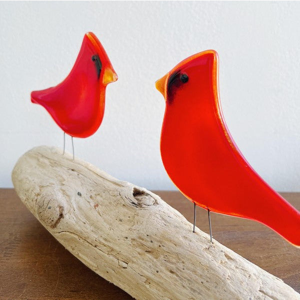 Glass Adult Cardinal Pair on Perch Decor | Shop handmade glass art at boogie + birdie in Ottawa.