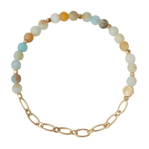 Mini Stone & Chain Stacking Bracelet - Amazonite/Gold