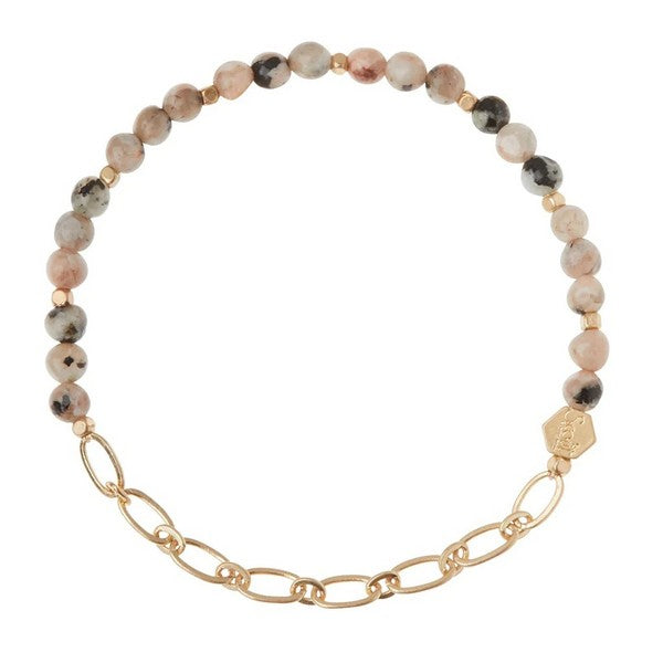 Mini Stone & Chain Stacking Bracelet - Rhodonite/Gold