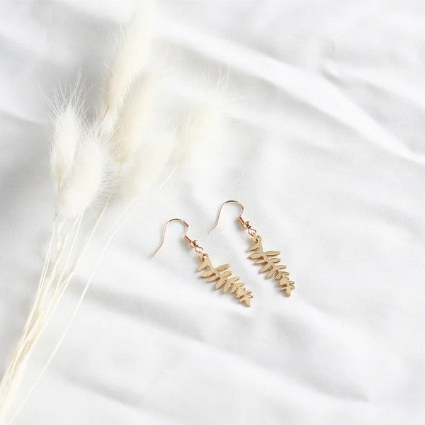 Gold Fern Leaf Drop Earrings | Shop Birch Jewellery at boogie + birdie in Ottawa.