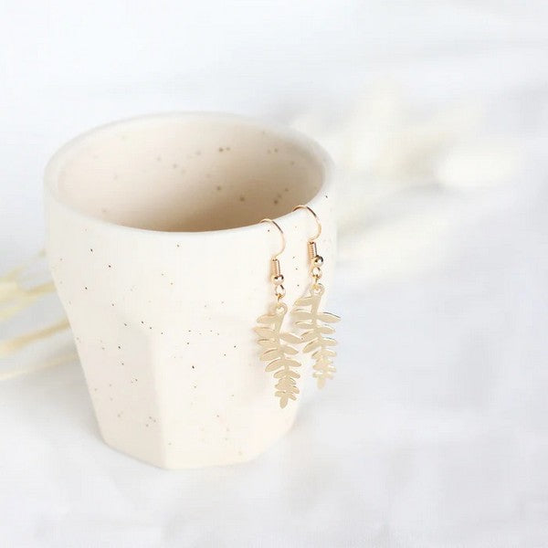Gold Fern Leaf Drop Earrings | Shop Birch Jewellery at boogie + birdie in Ottawa.