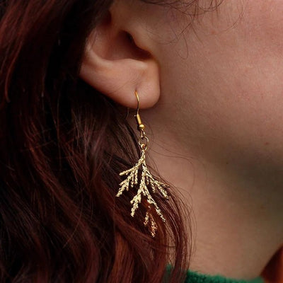Gold Juniper Branch Drop Earrings | Birch Jewellery | Shop a selection of jewellery at boogie + birdie