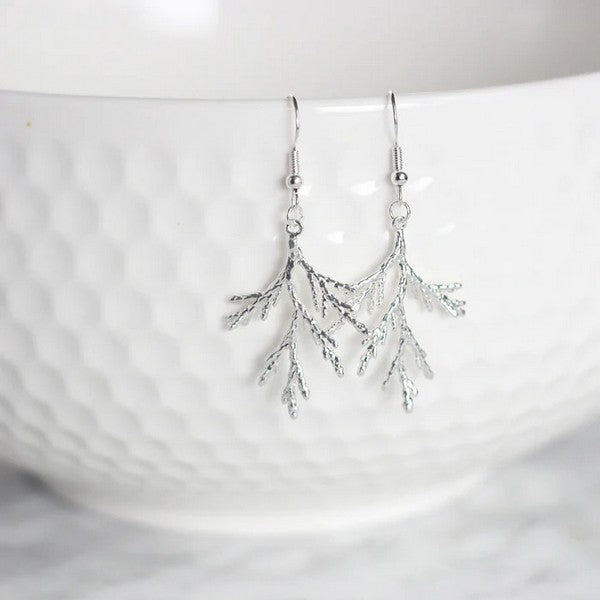 Silver Juniper Branch Drop Earrings | Birch Jewellery | Shop a selection of jewellery at boogie + birdie