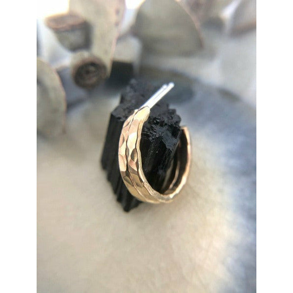 Gold Hammered Hoop Studs