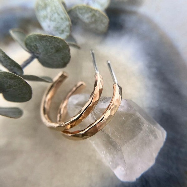 Gold Hammered Hoop Studs