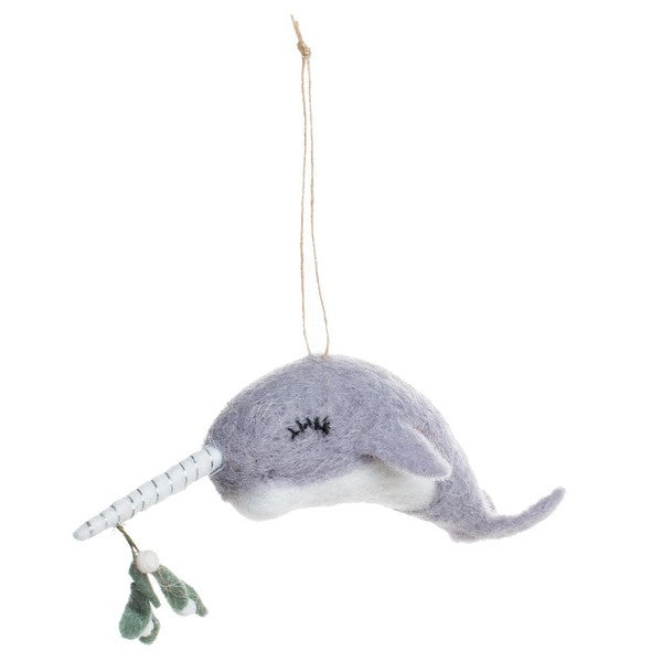 Narwhal with Mistletoe Felt Ornament | boogie + birdie

