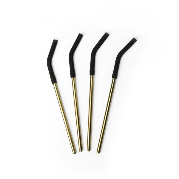 Gold Reusable Straw Set with Black Silicone Top