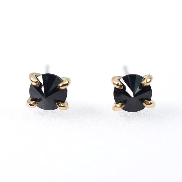 Gold Faceted Black Spinel Stud Earrings
