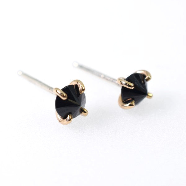 Gold Faceted Black Spinel Stud Earrings