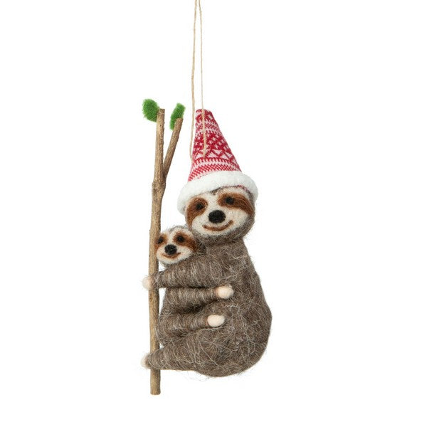 Sloth Mama and Baby on Branch Felt Ornament