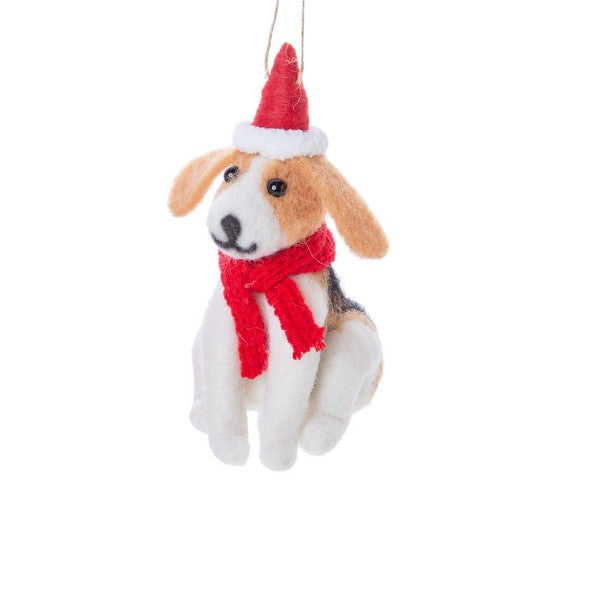 Beagle Dog in Red Hat & Scarf Felt Ornament | Holiday | boogie + birdie