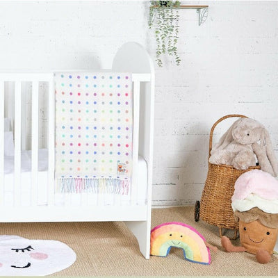 Rainbow Multi-Spot Lambswool Baby Throw | Foxford | Shop a selection of baby products at boogie + birdie